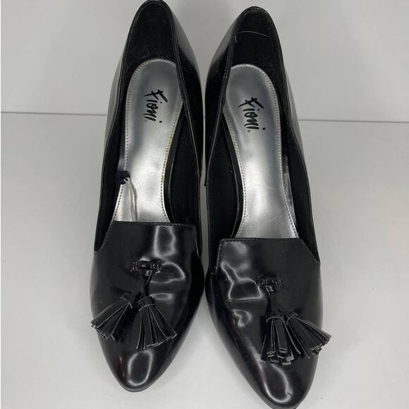 Fioni Shiny Black Tassel High Heel Pumps Size 8 - Picture 1 of 7